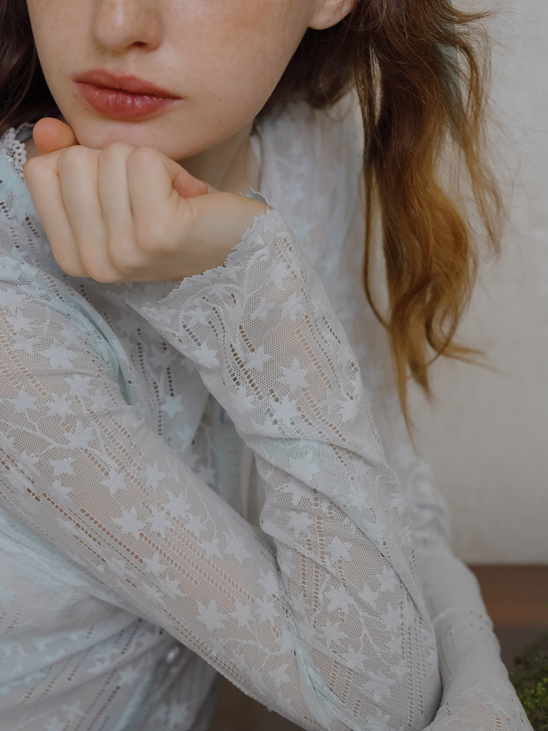 Buy Light Blue Floral Lace Sheer Cardigan, Women’s Top - Megustas