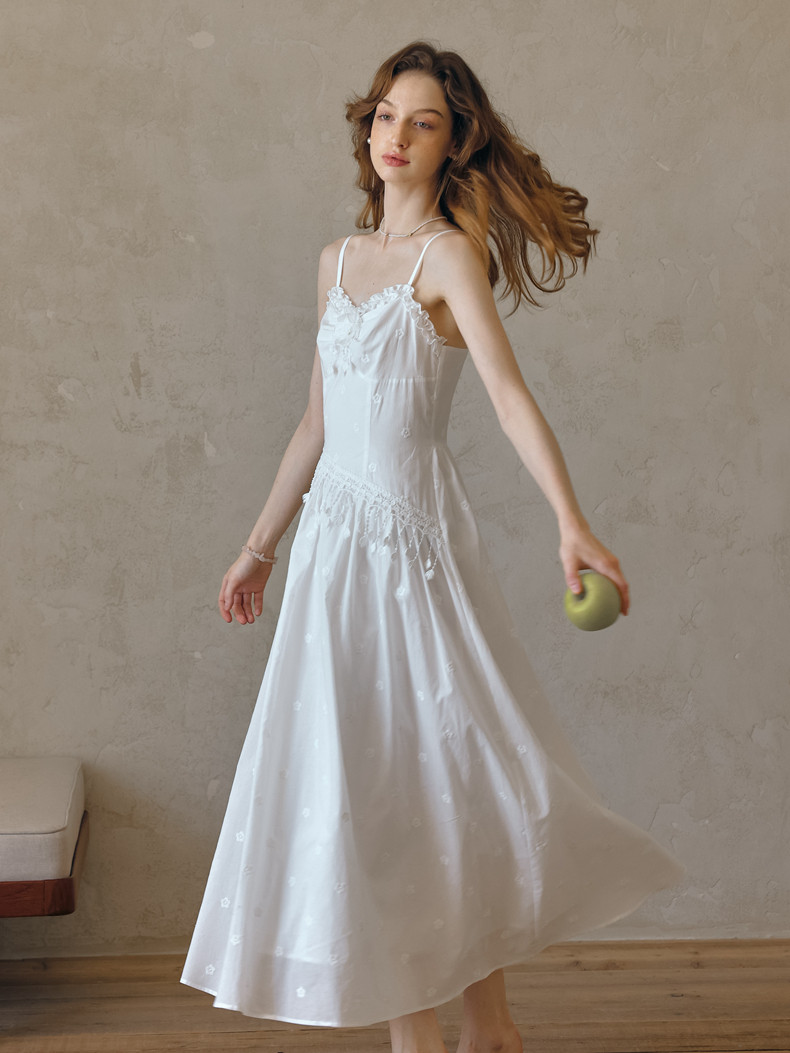 Buy Vintage White Lace Slip Dress Romantic A-Line Midi - Megustas