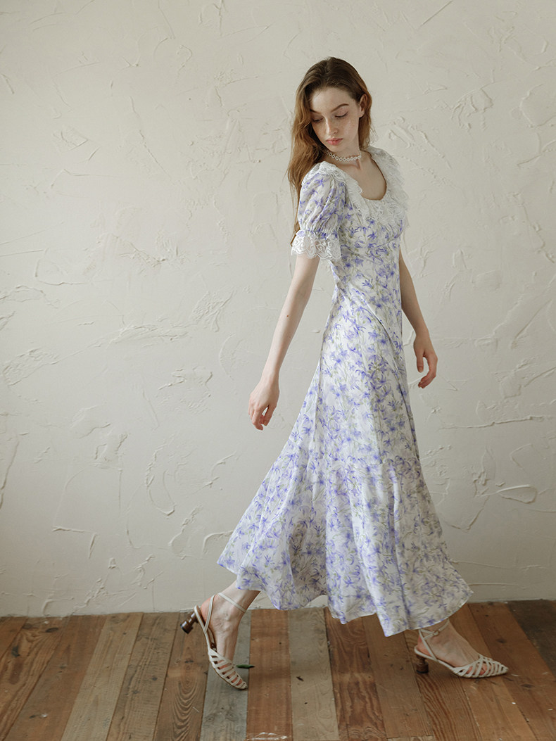 Buy Romantic Purple Floral Lace Dress - Megustas