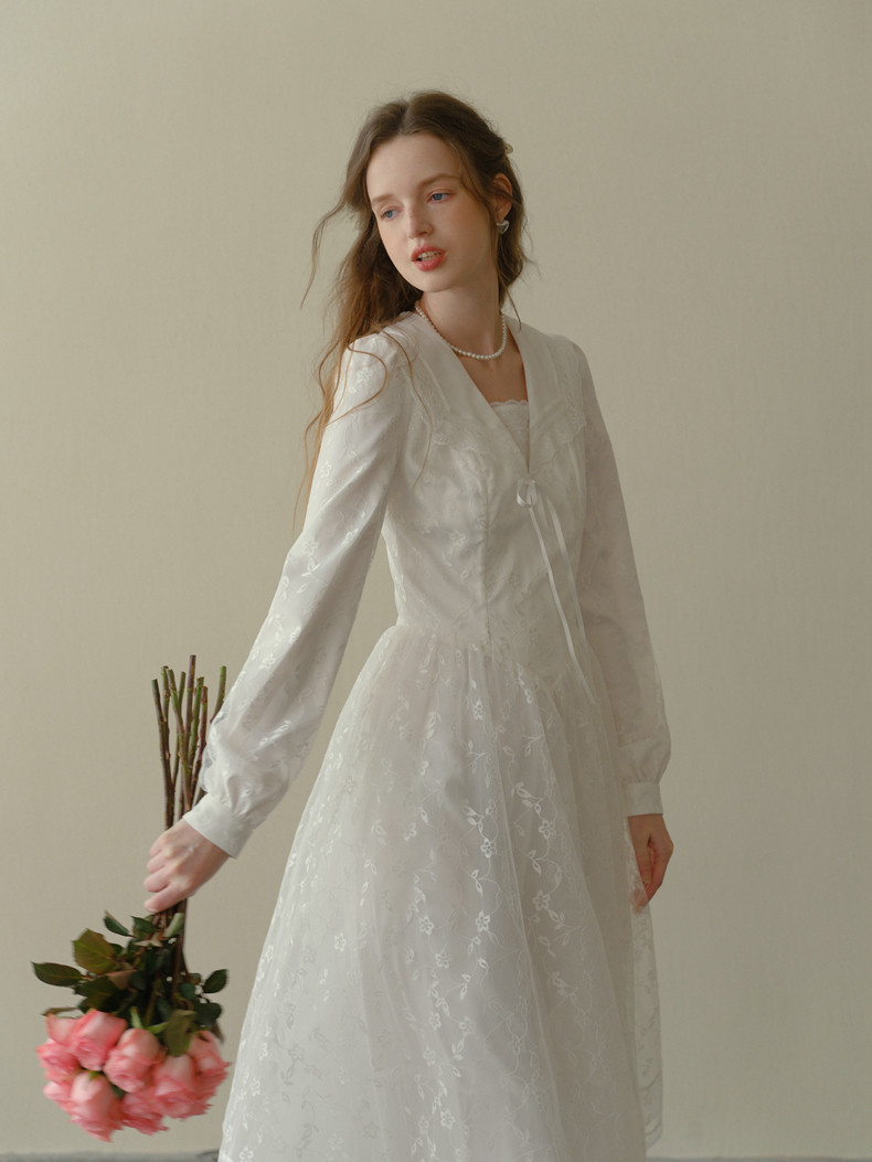 White lace midi dress back view
