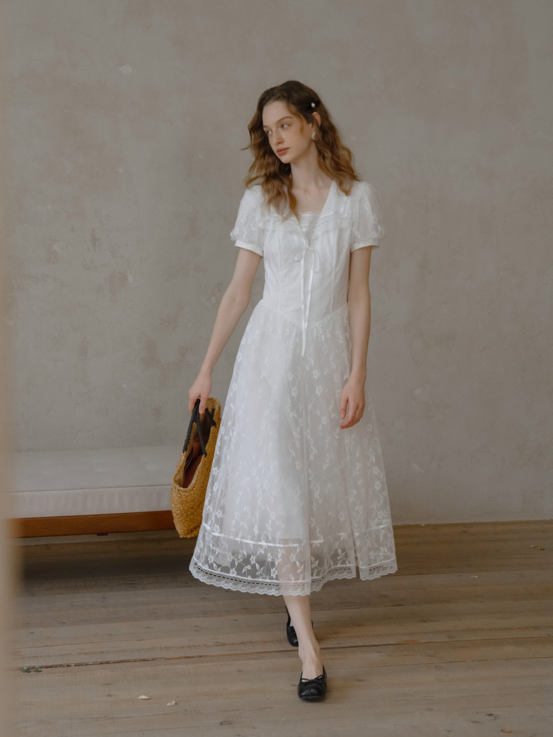 Buy  Elegant White Lace A-line Dress - Megustas