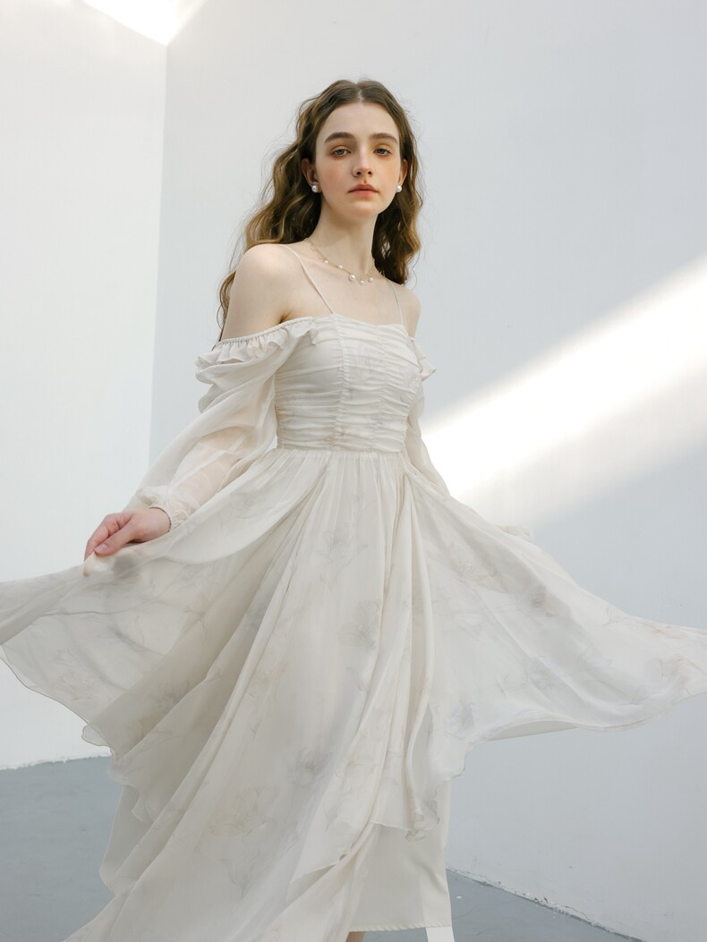 Buy Romantic Cream Sheer Layered Dress - Megustas