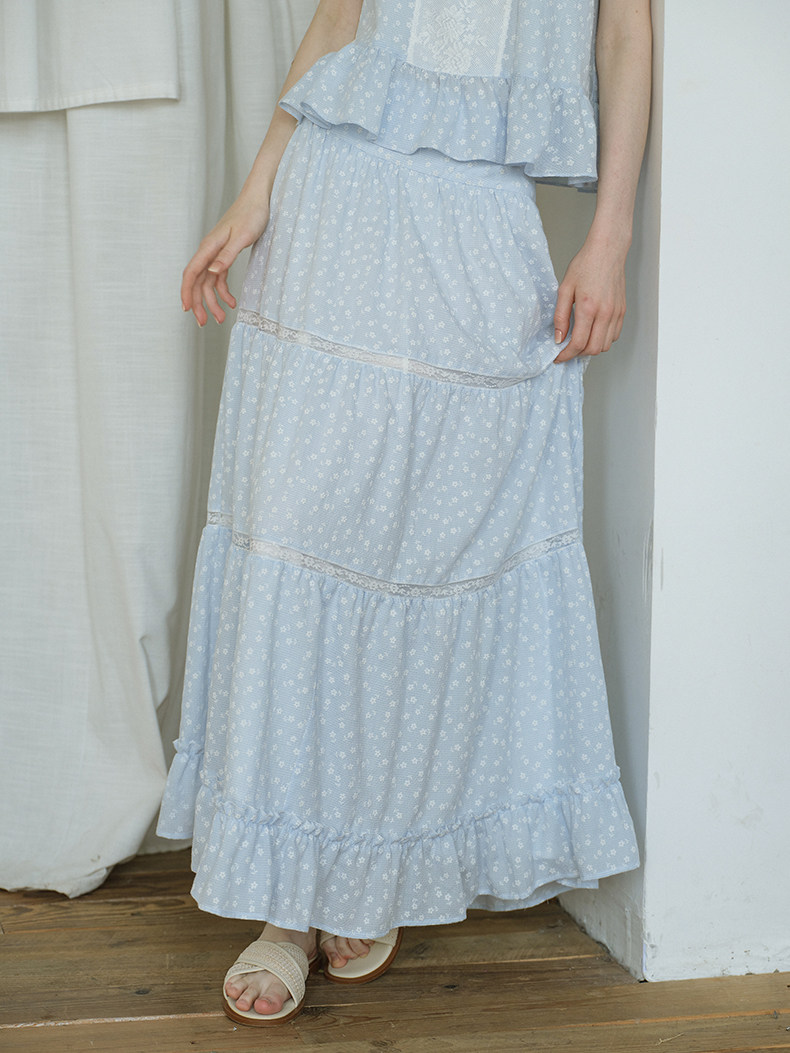 Light Blue Halter Ruffle Top Tiered Skirt Set