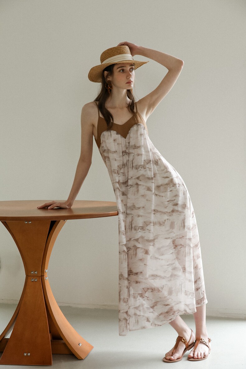 Earth Tone Colorblock Strap Vacation Maxi Dress