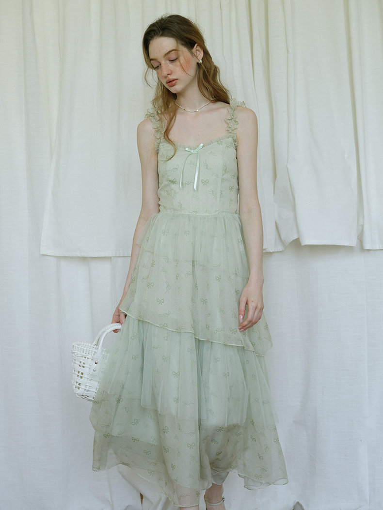 Light Green Tiered Cake Slip Dress