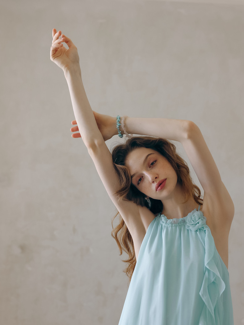 Light Blue Sleeveless Tiered Chiffon Dress