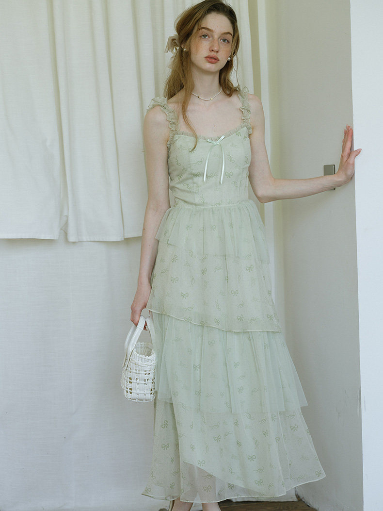 Light Green Tiered Cake Slip Dress