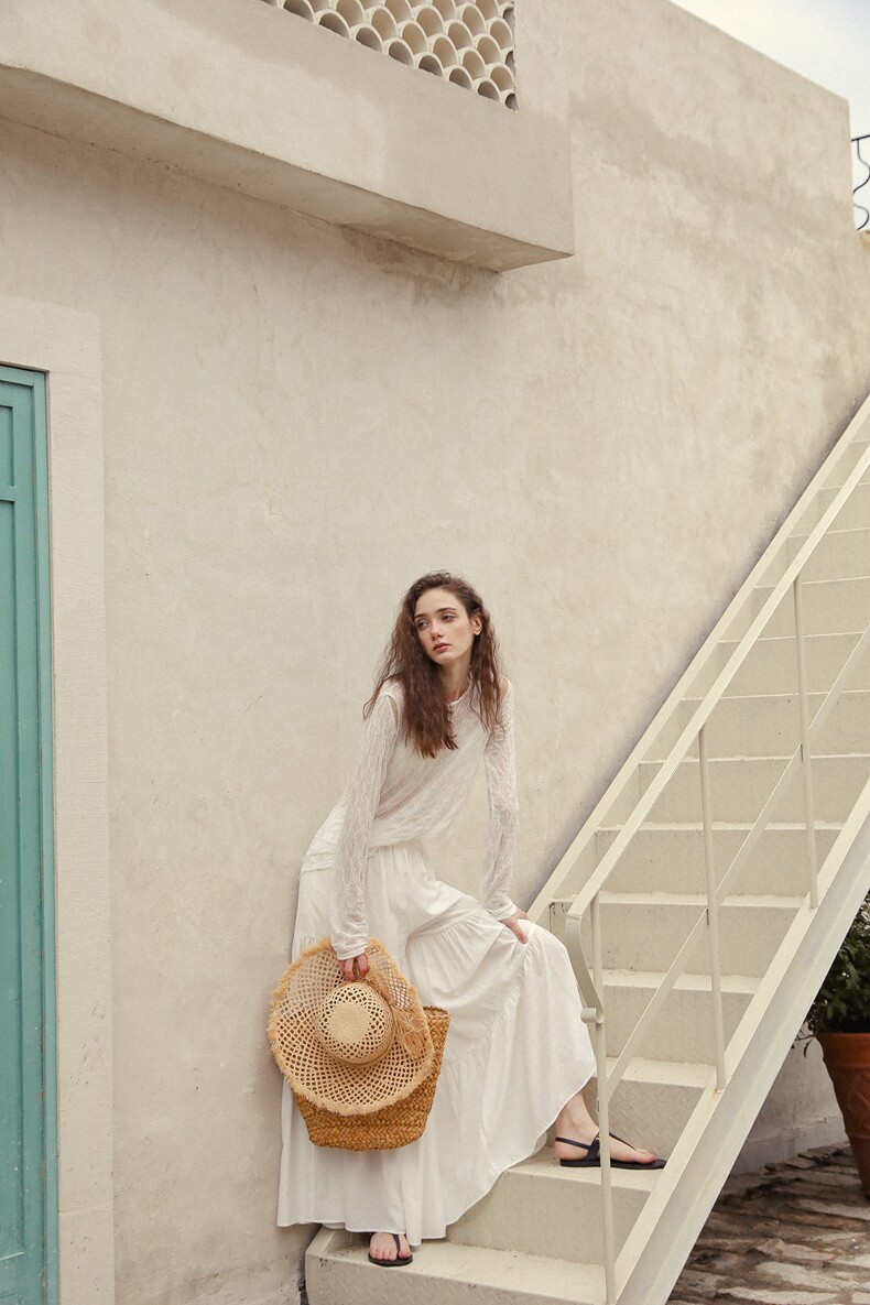 White Diamond Jacquard Sheer Long Sleeve Tee