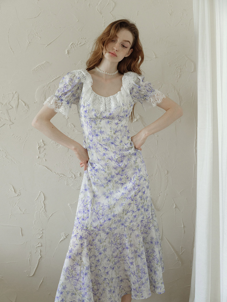 Buy Romantic Purple Floral Lace Dress - Megustas