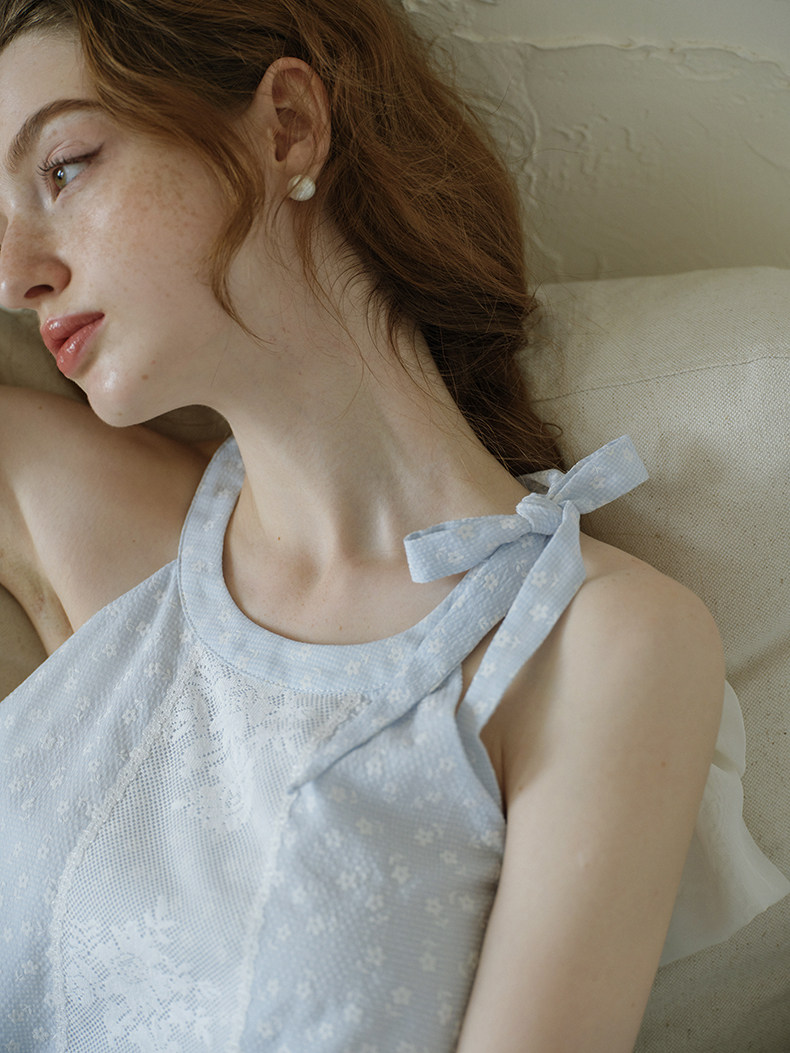 Light Blue Halter Ruffle Top Tiered Skirt Set