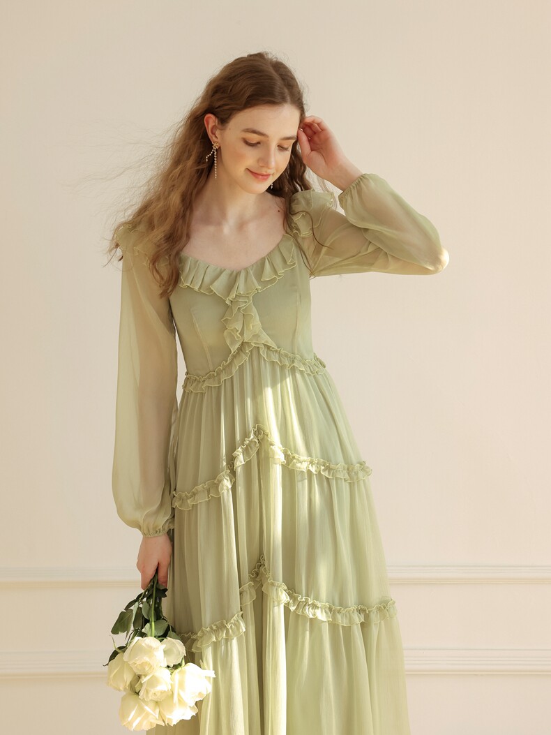 French Vintage Sage Green Dress