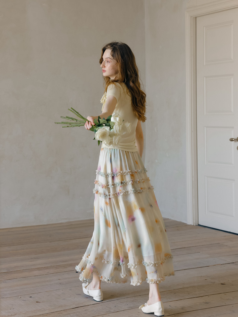 Buy Elegant Watercolor Floral Skirt - Megustas