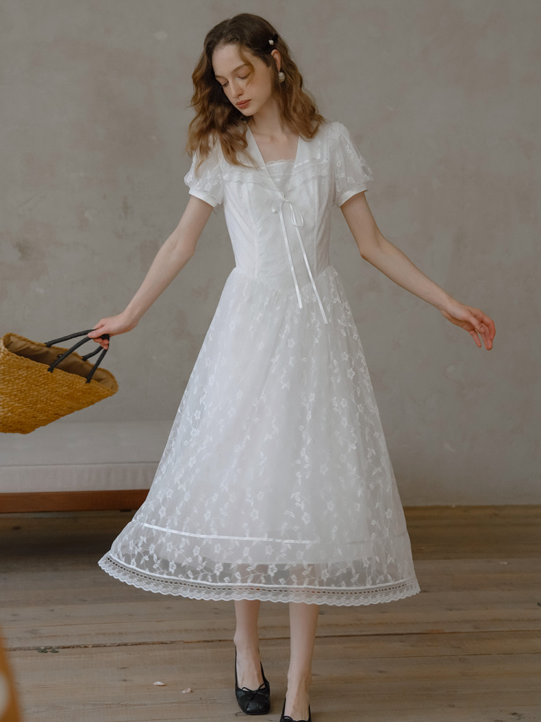 Buy  Elegant White Lace A-line Dress - Megustas