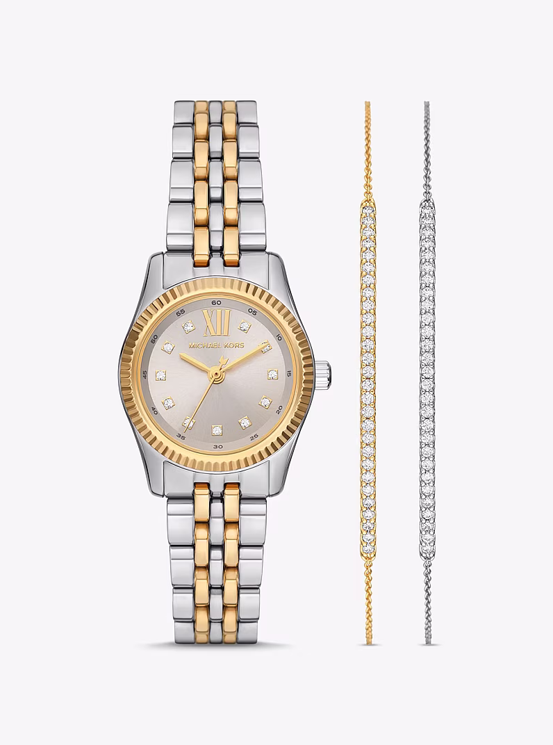 Coffret-cadeau avec montre Lexington bicolore à pierres pavées et bracelets à glissière