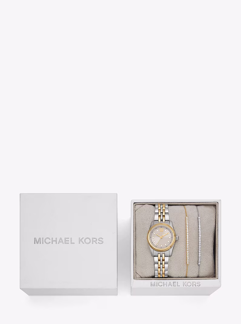 Coffret-cadeau avec montre Lexington bicolore à pierres pavées et bracelets à glissière