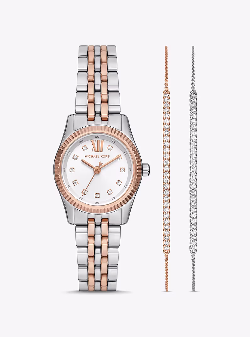 Coffret-cadeau avec montre Lexington bicolore à pierres pavées et bracelets à glissière