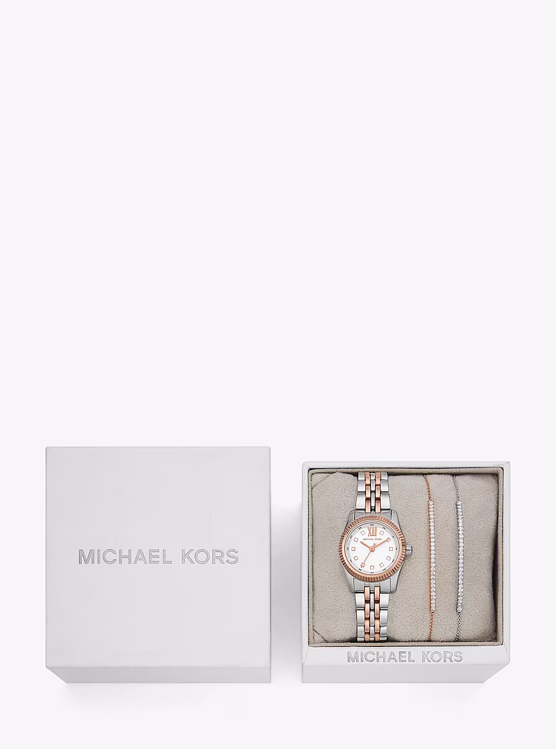 Coffret-cadeau avec montre Lexington bicolore à pierres pavées et bracelets à glissière