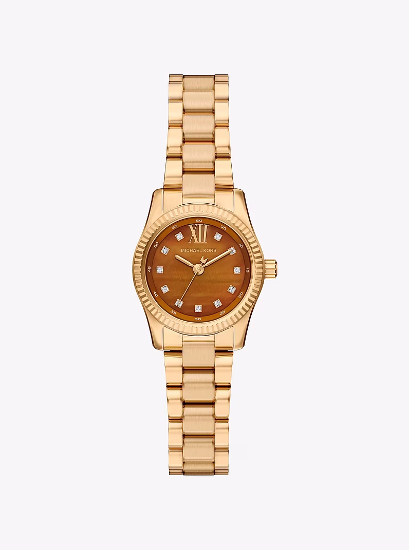 Petite montre Lexington dorée à pierres pavées