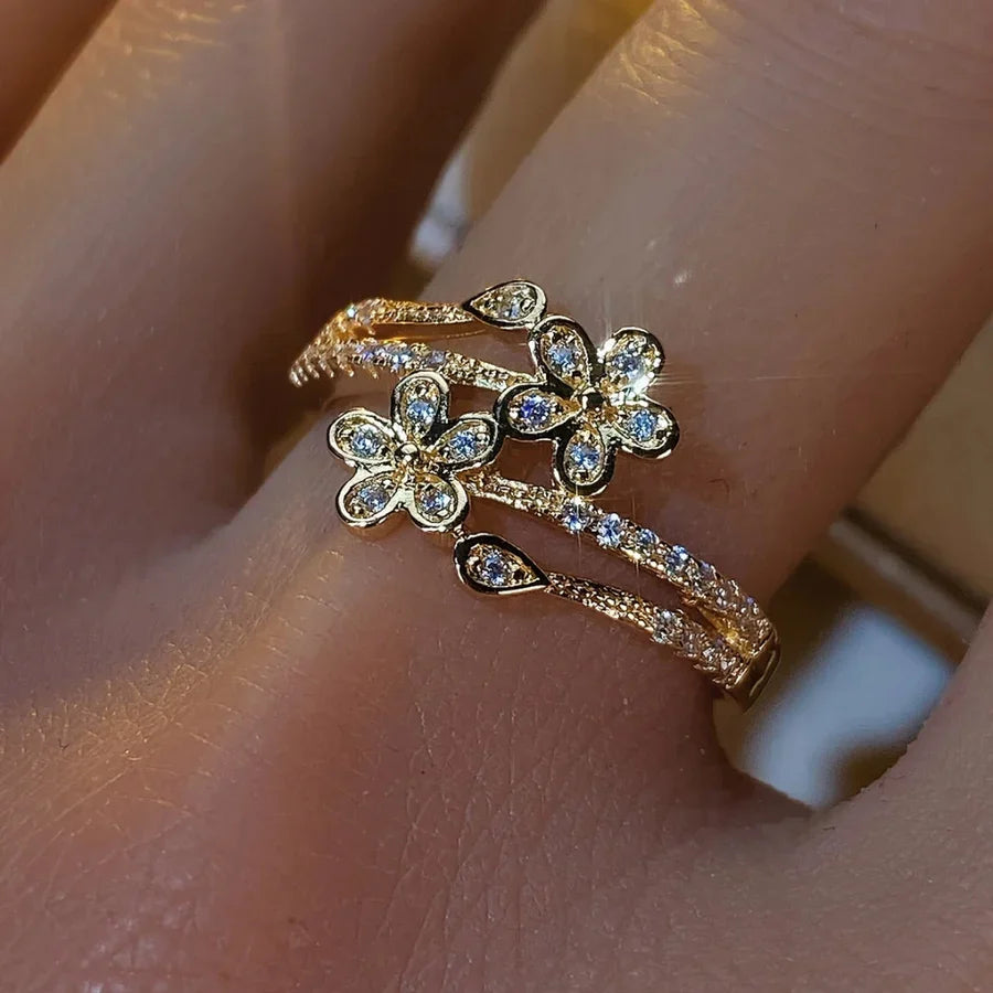 Elegáns Bright Virág Arany Gyűrű | Arany