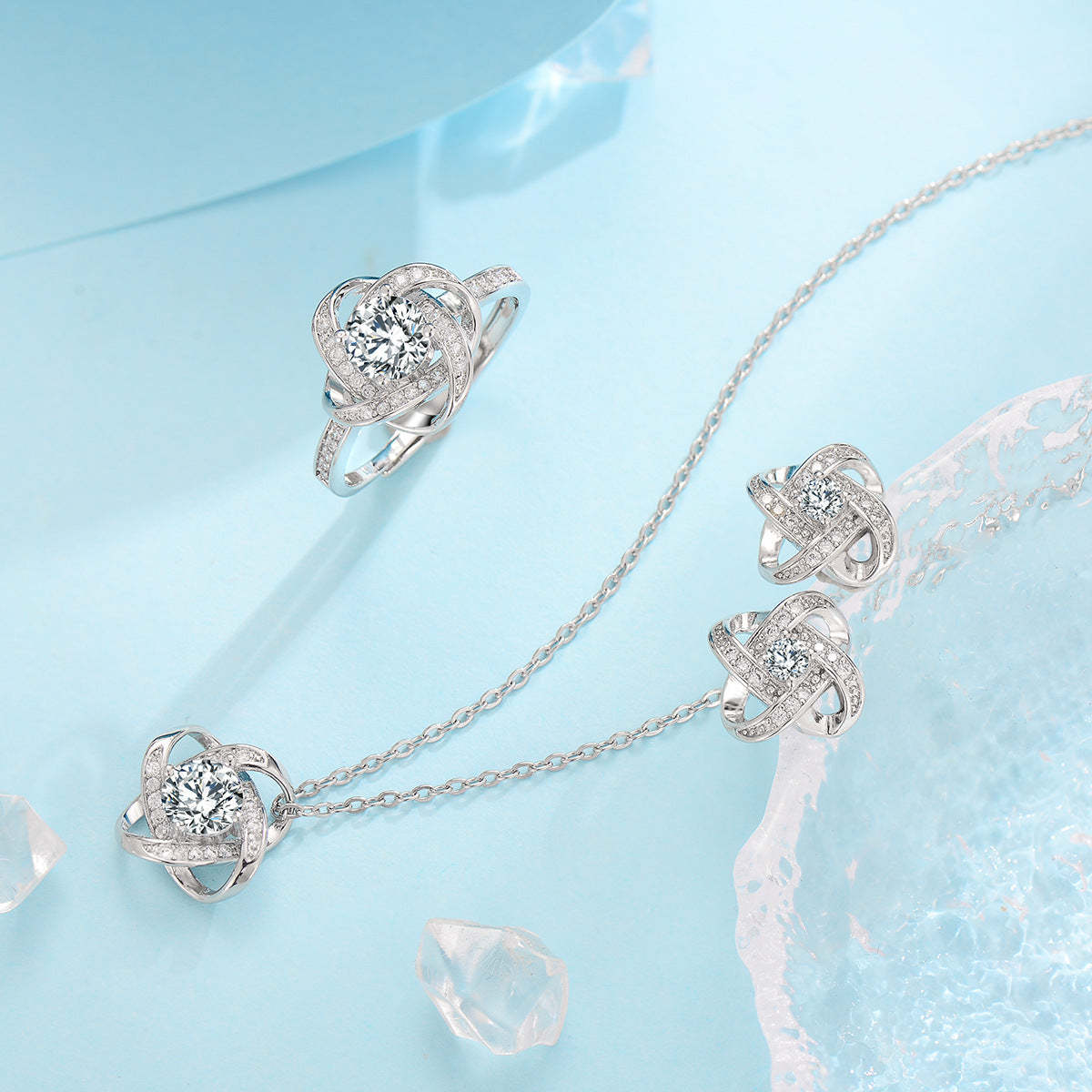Fleur de Givre Clover Knot Szett | Fehérarany