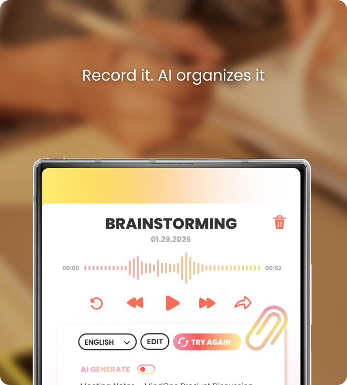 AI note-taking interface on MindOne Pro