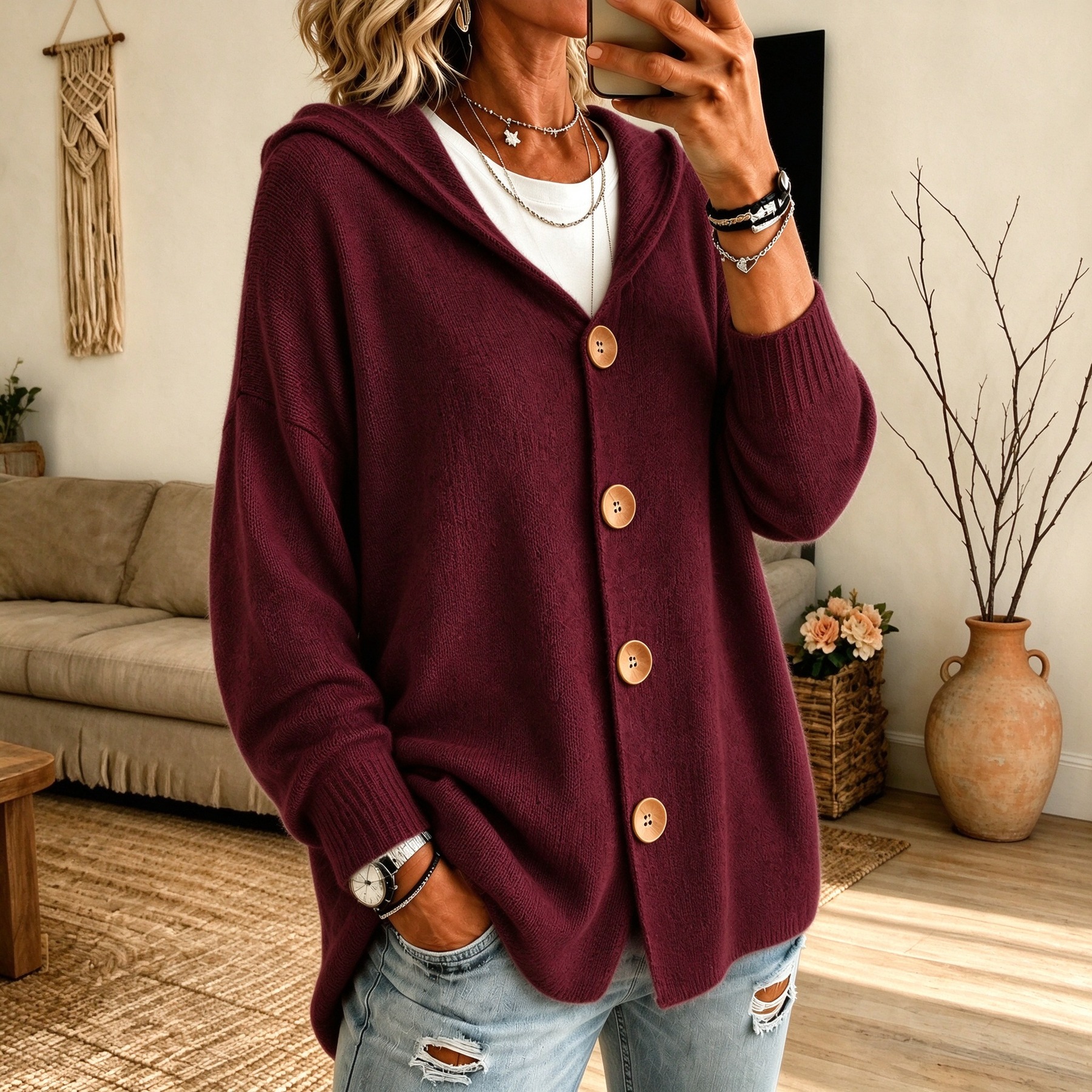Women’s Relaxed Hooded Knit Cardigan