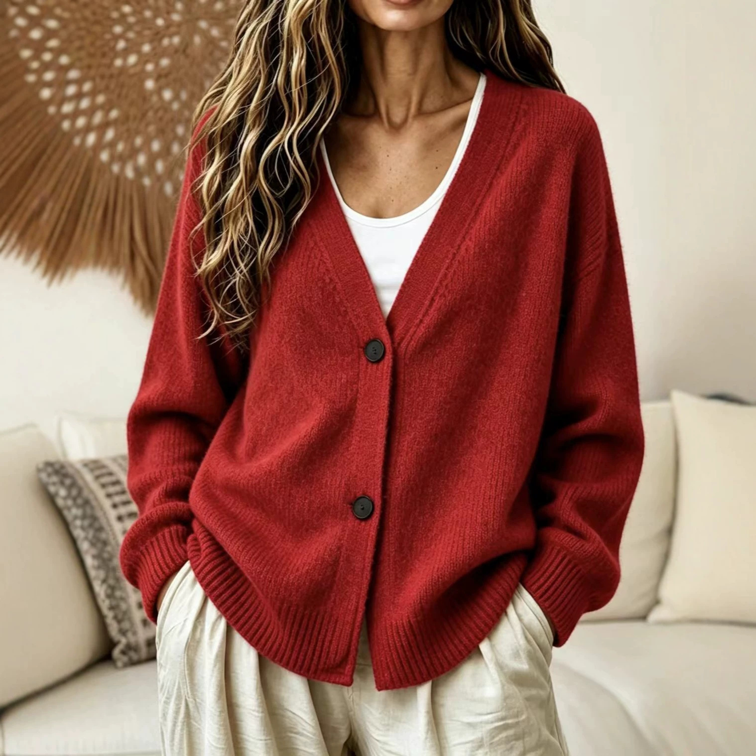 New V-Neck Cardigan Sweater – Laid-back Style Women's Outerwear