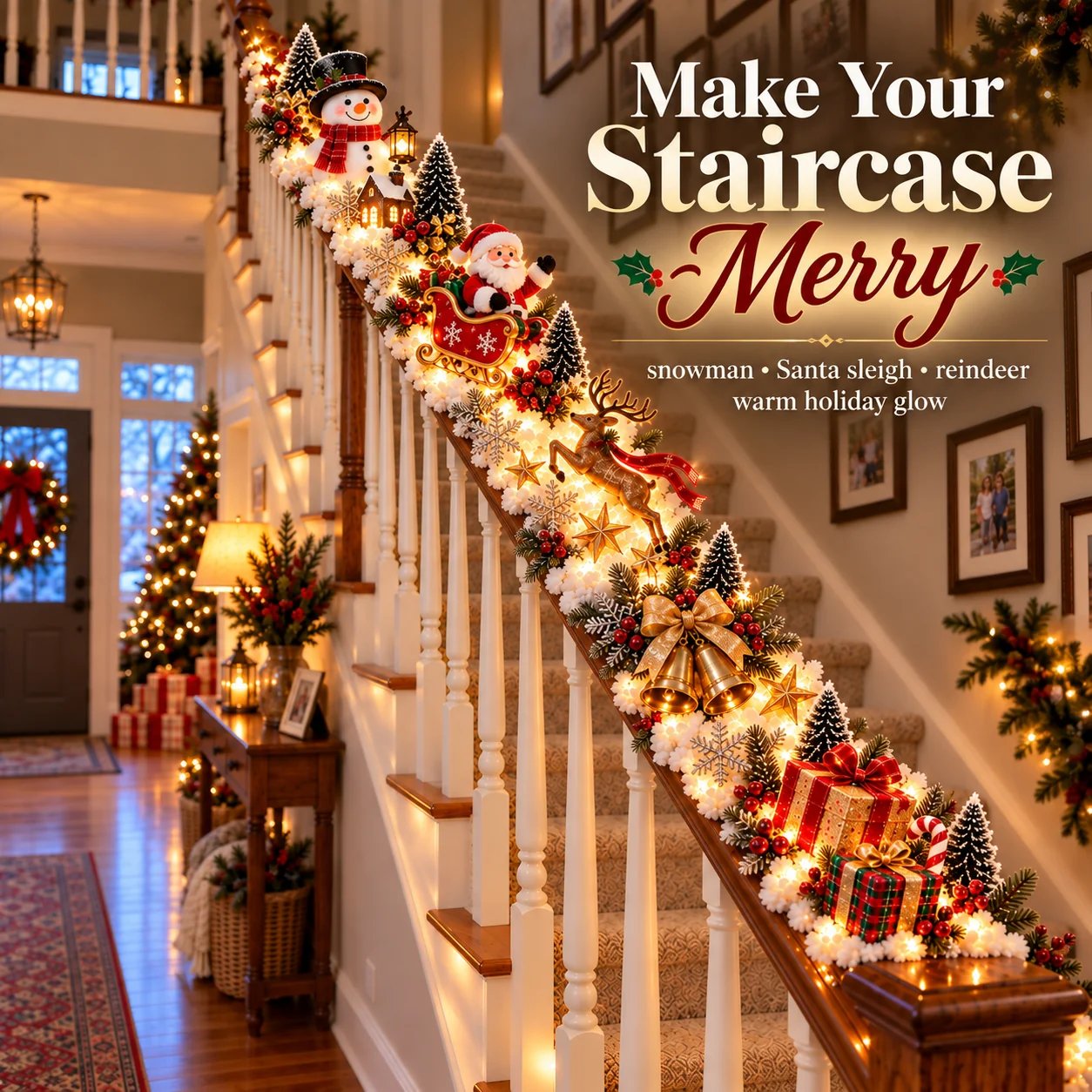 Warm white Christmas staircase glow