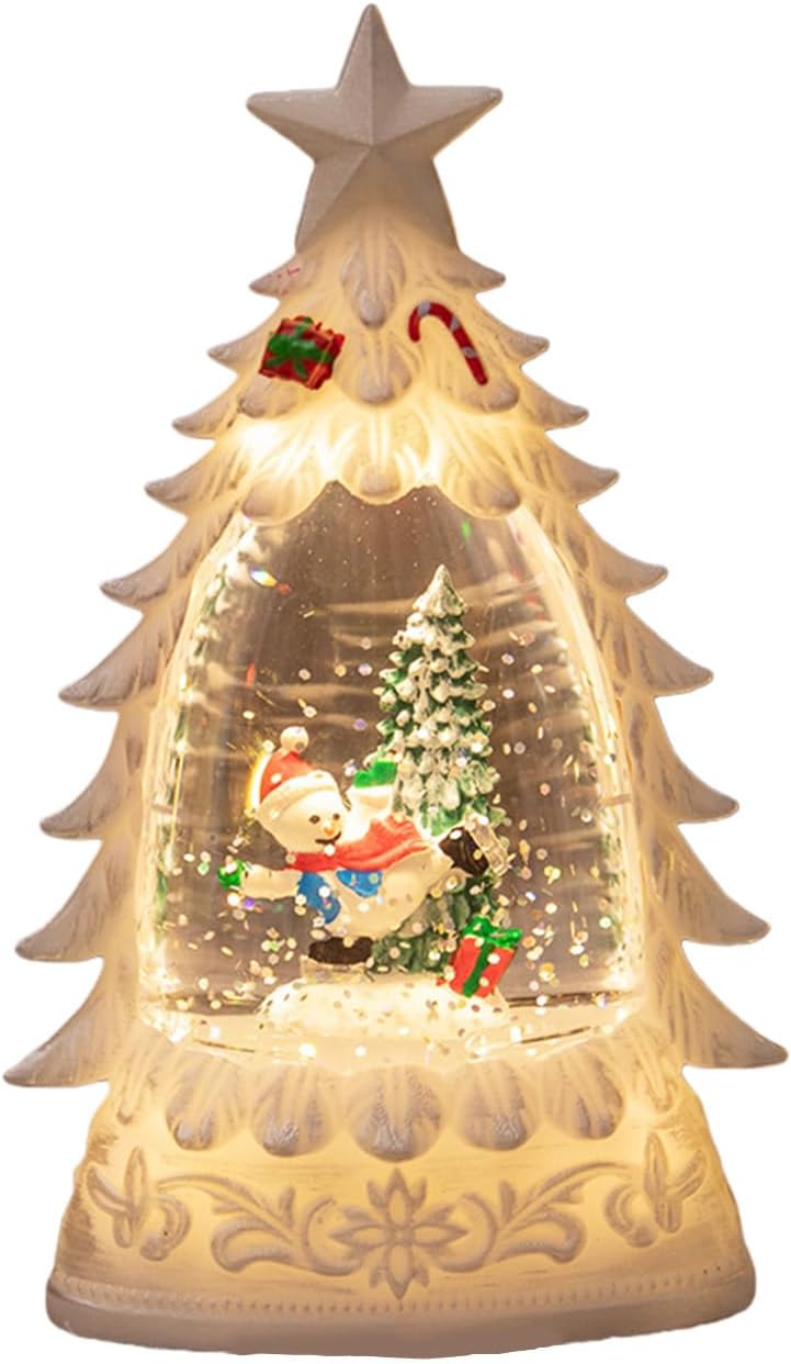 Lighted Christmas Tree Snow-Globe Ornament white tree detail