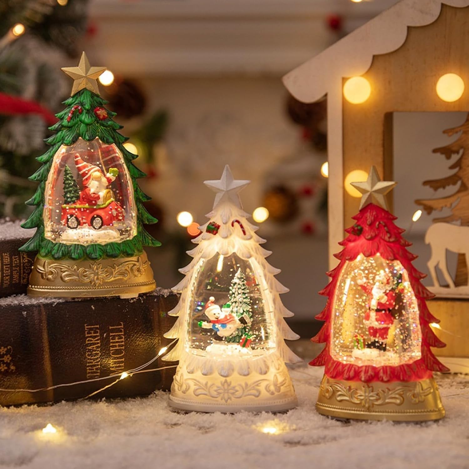 Lighted Christmas Tree Snow-Globe Ornament holiday display