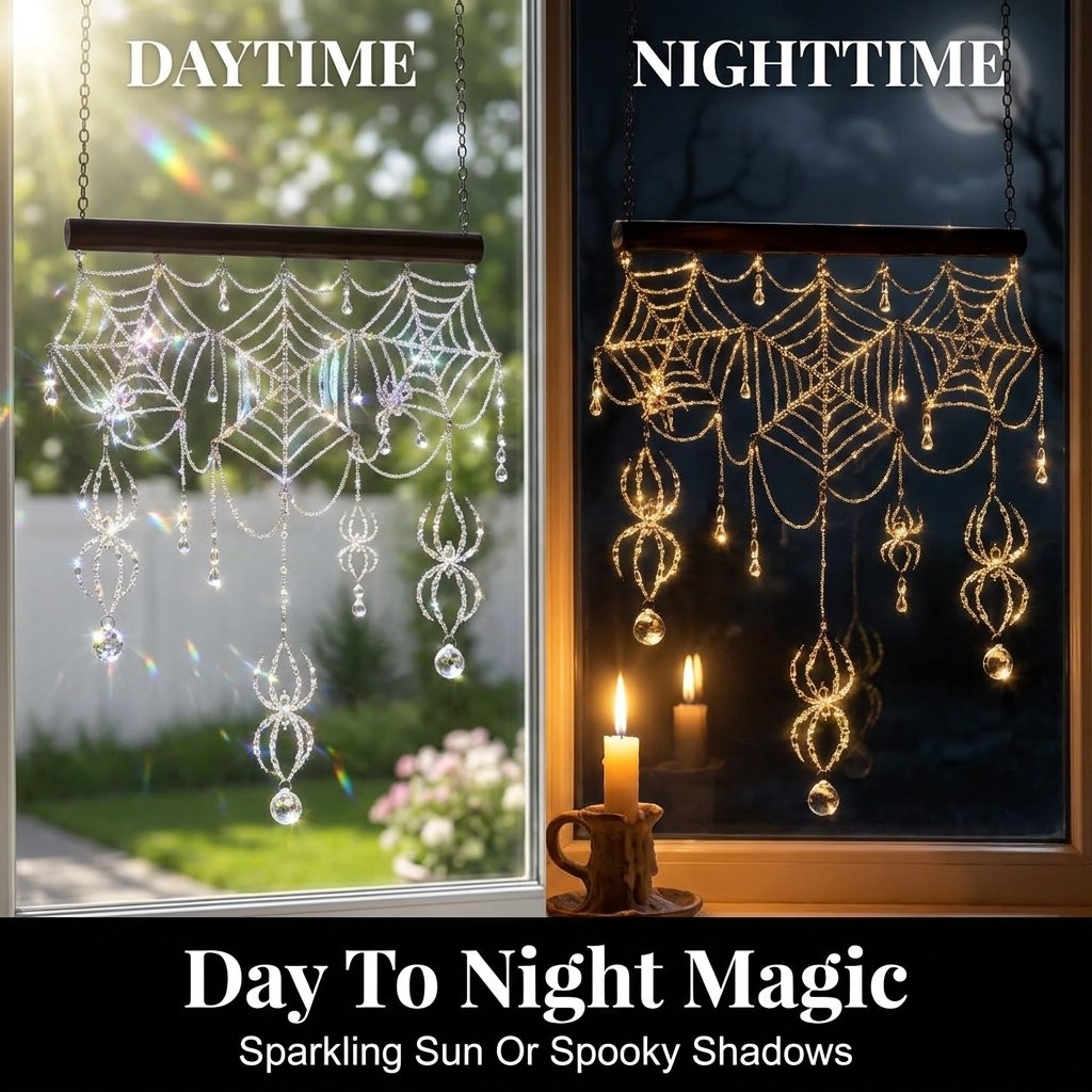Spiderweb suncatcher day and night
