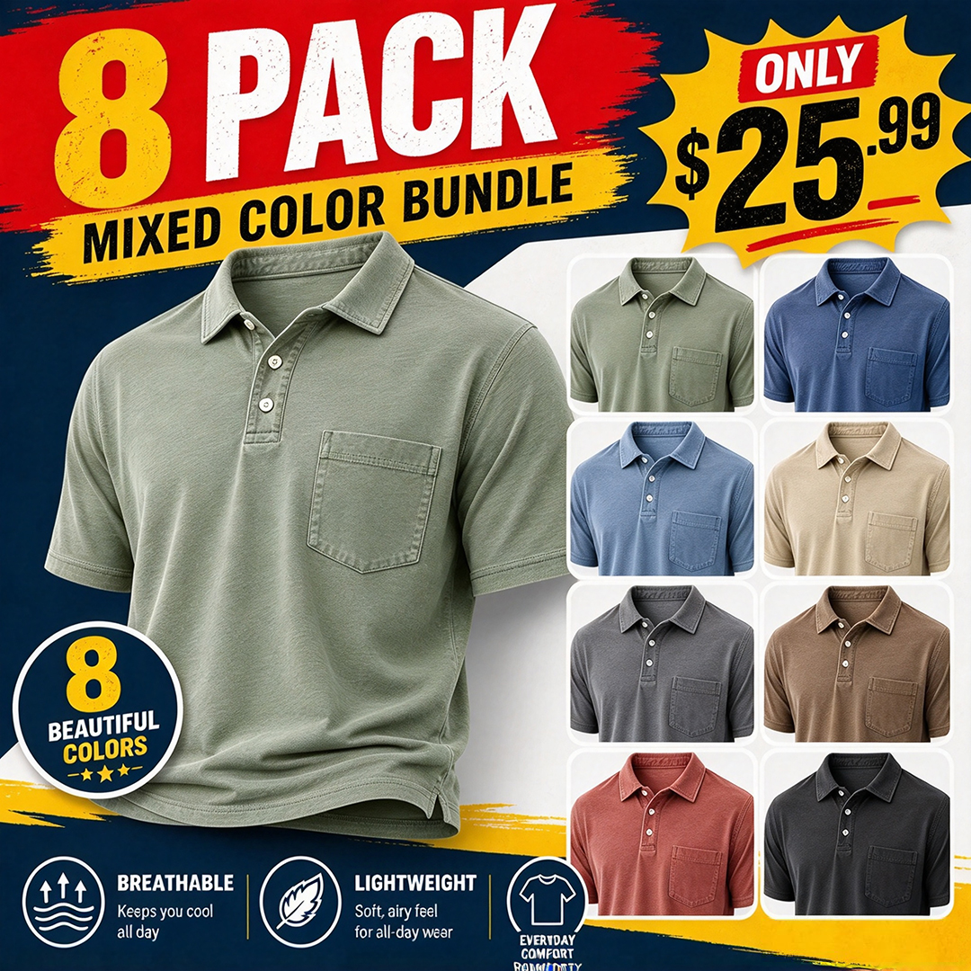 Men's Long-Sleeve Polo Pullover - Multipack