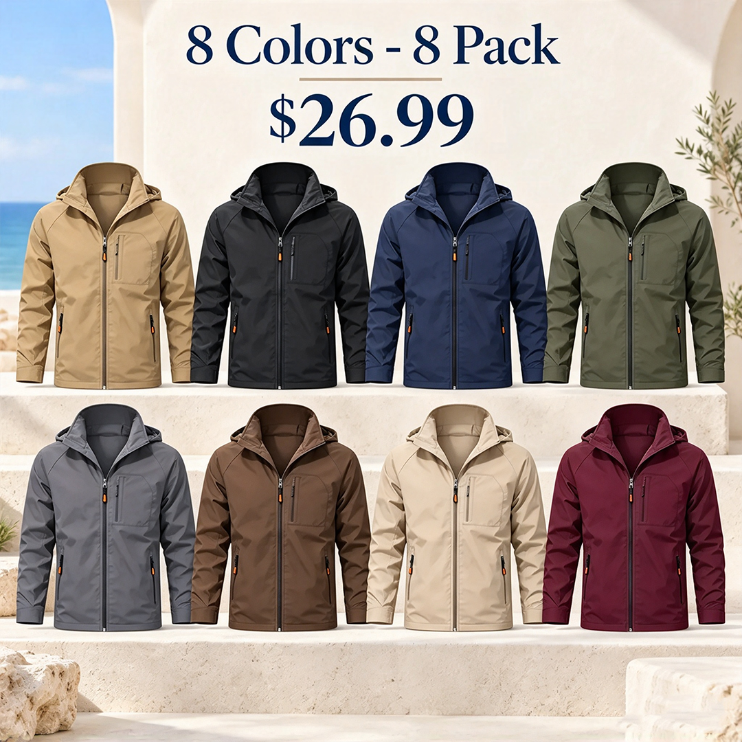 Men's Hooded Zip Waterproof Jacket ideal for city style and outdoor adventures