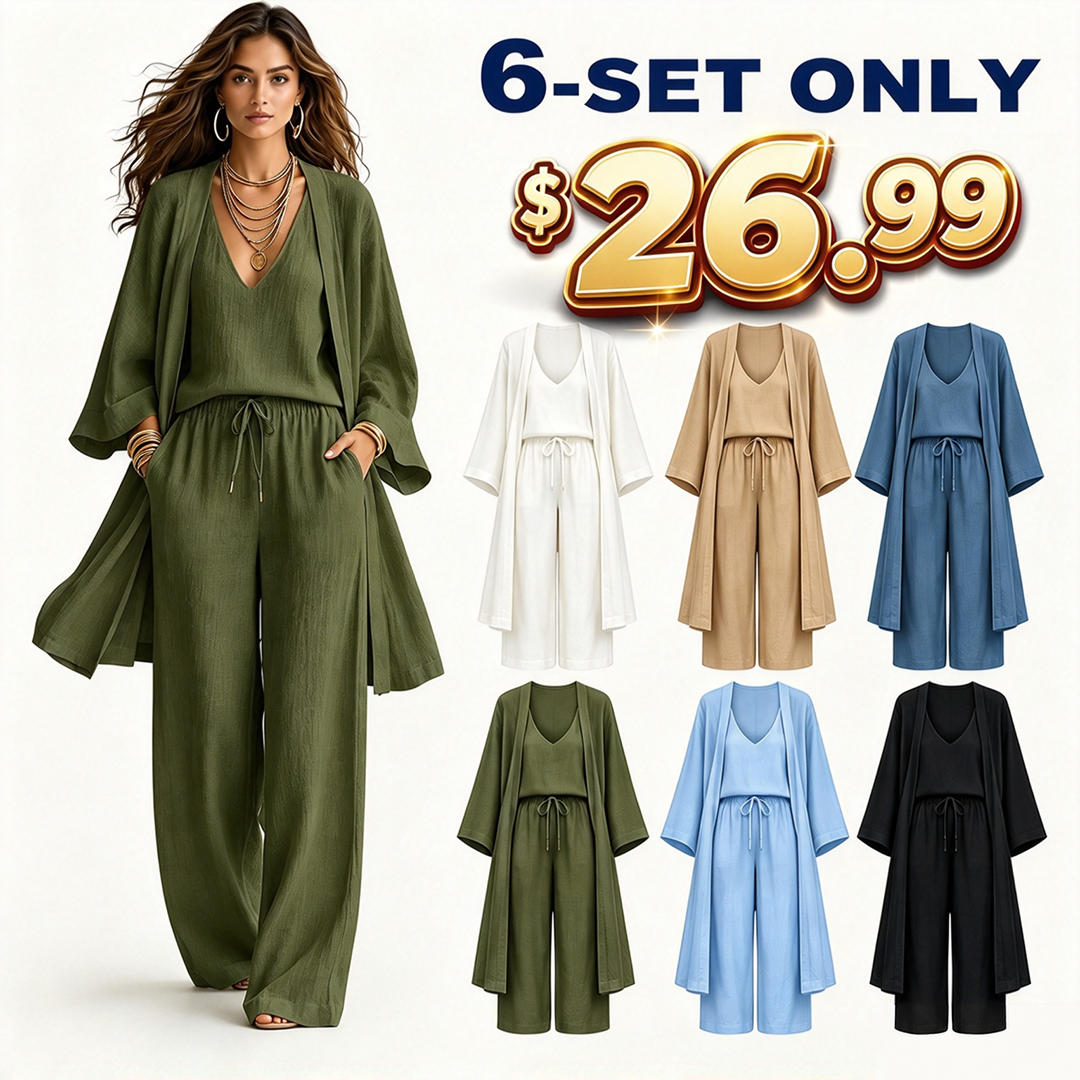 ⏰Clearance Sale⚡12-Set Only $36.99⚡Women's Minimalist Cotton And Linen Wide-leg Pants Three-piece Set