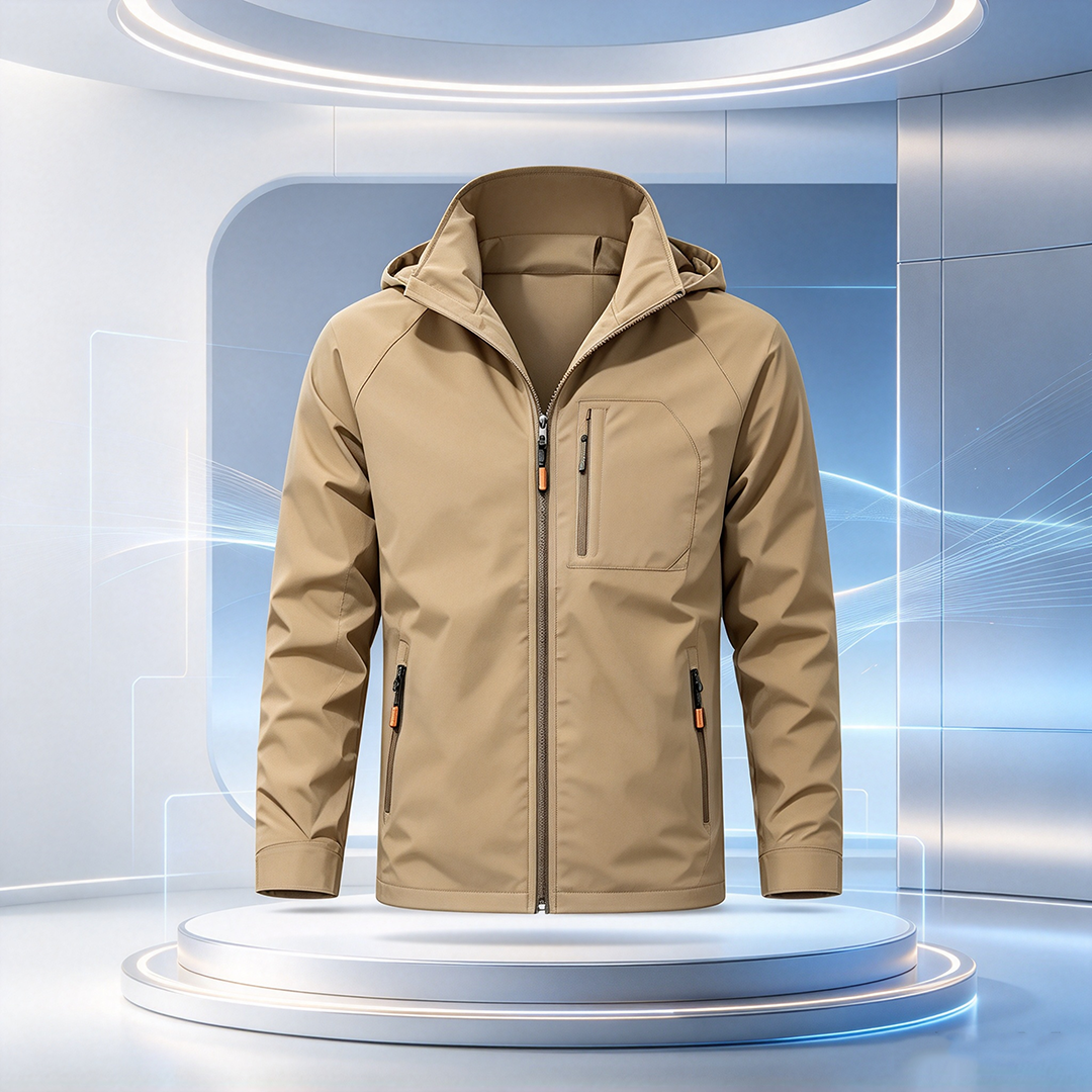 Men's Hooded Zip Waterproof Jacket ideal for city style and outdoor adventures