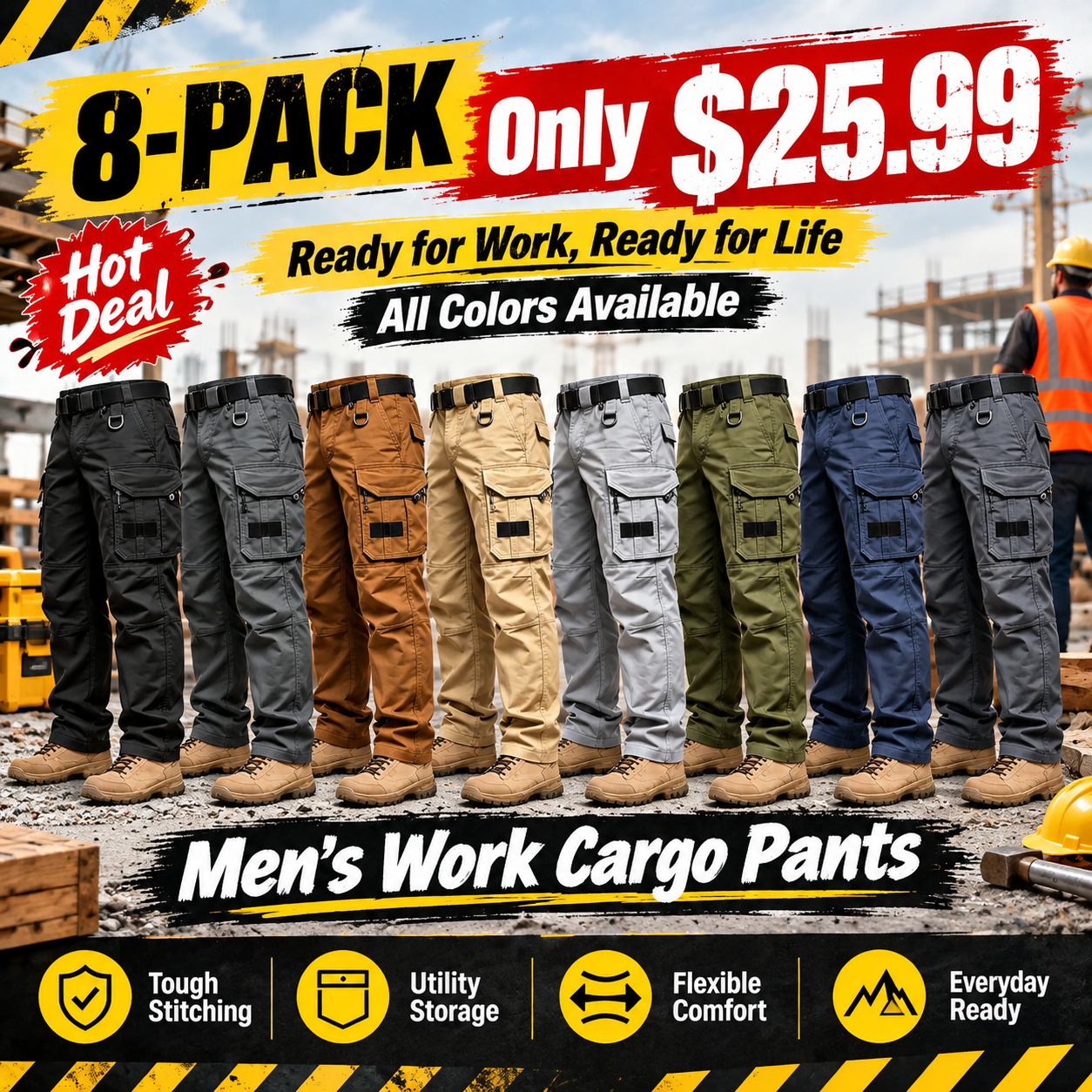 🔥Men's Ripstop Work Pants,Water Resistant Outdoor Tactical Pants