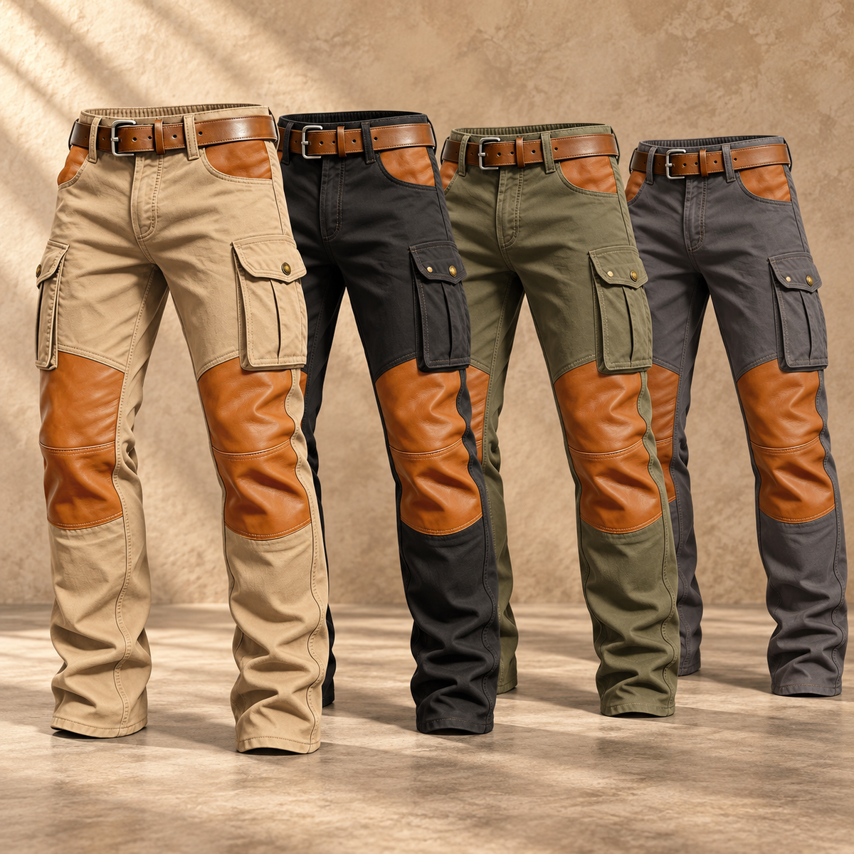 Men's Contrast-Panel Cargo Pants Multipack - 4-Piece Mix A: Khaki / Black / Olive / Charcoal