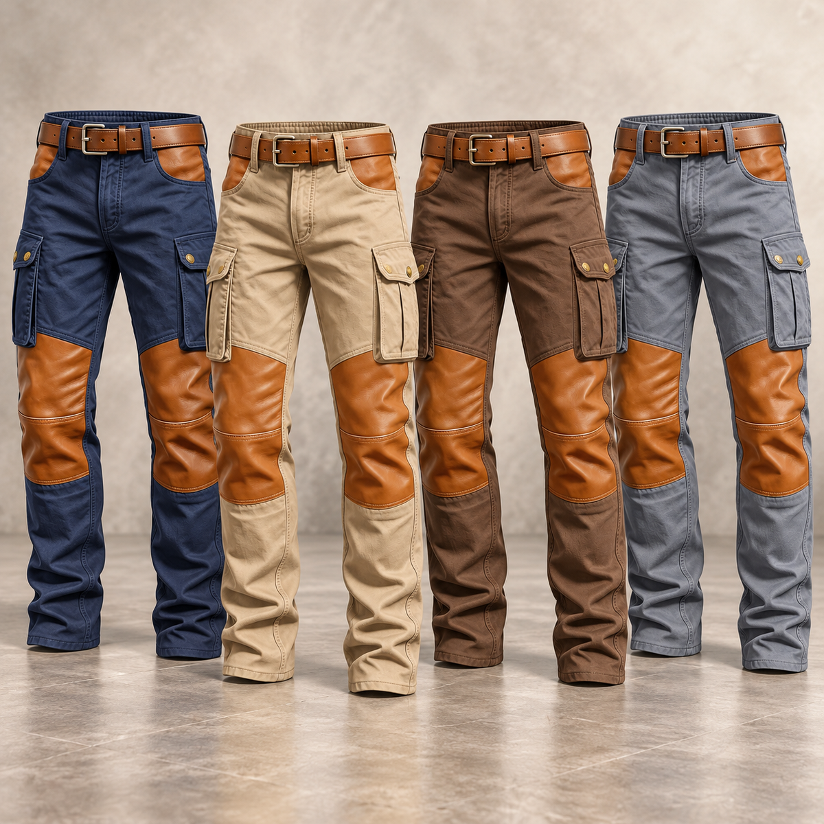 Men's Contrast-Panel Cargo Pants Multipack - 4-Piece Mix B: Navy / Stone / Brown / Slate