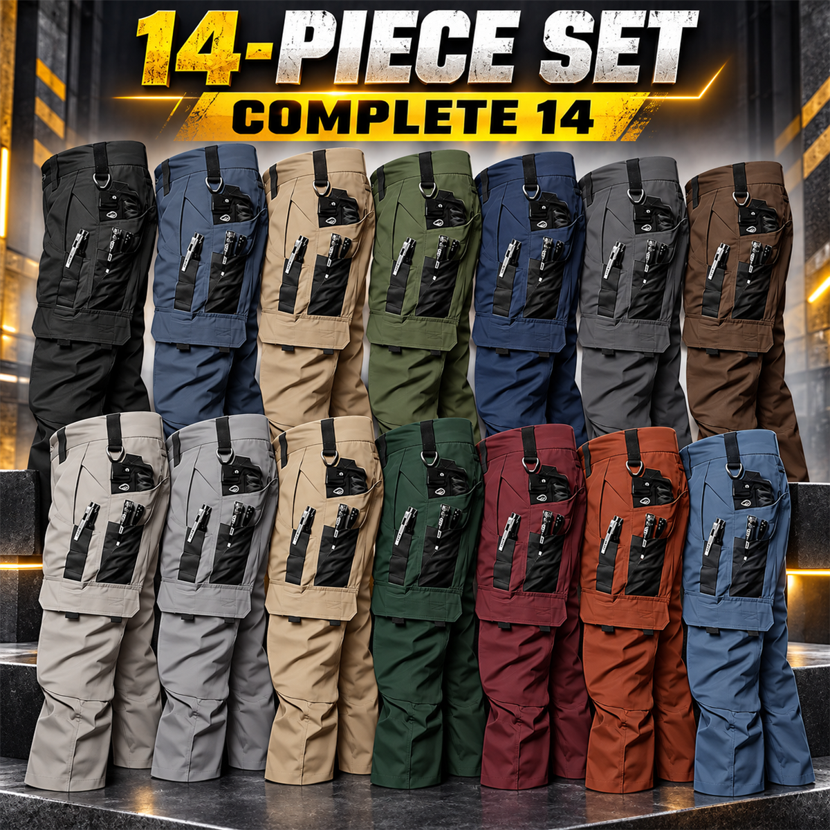Men's Multi-Pocket Work Cargo Pants Multipack - 14-Piece Complete Color Pack