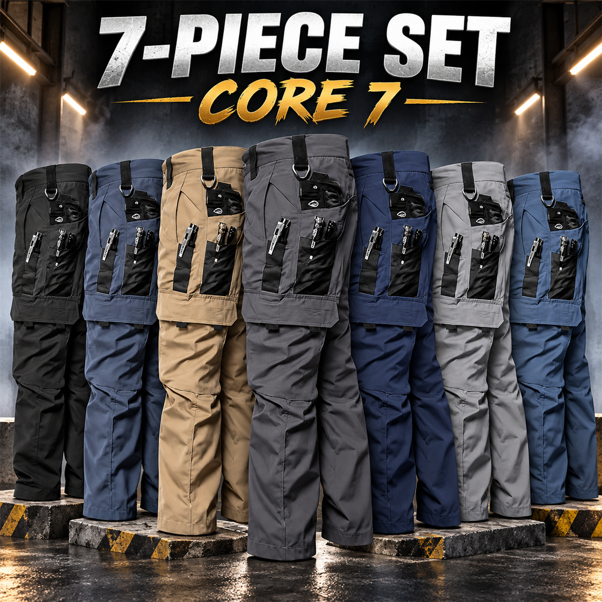 Men's Multi-Pocket Work Cargo Pants Multipack - 7-Piece Core Pack