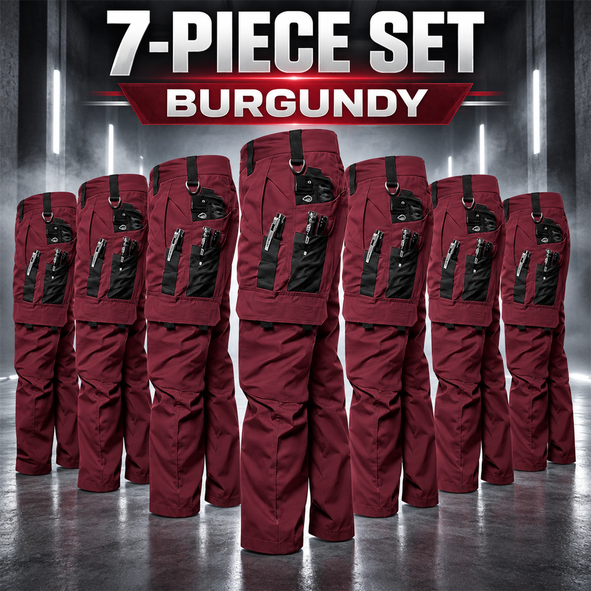 Men's Multi-Pocket Work Cargo Pants Multipack - 7-Piece Burgundy Pack
