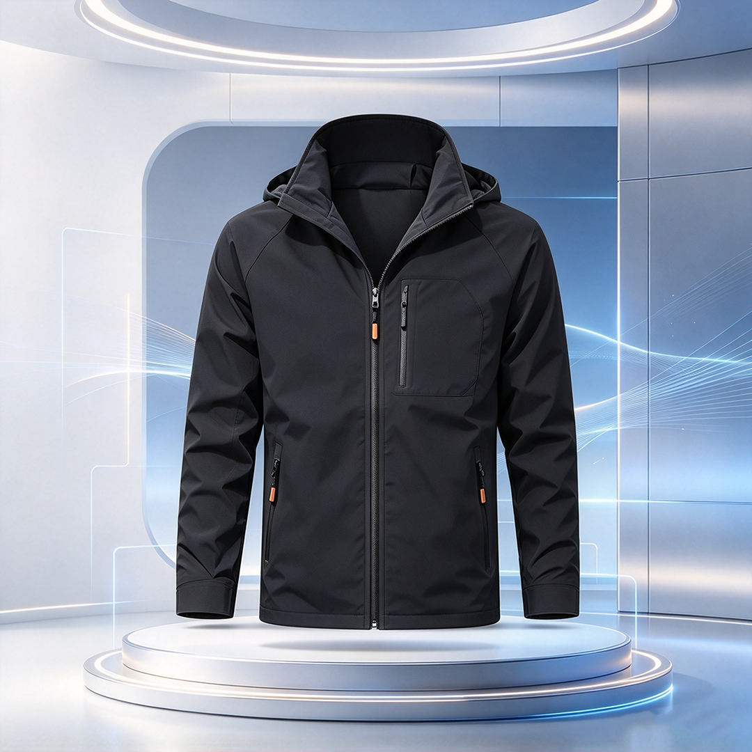 Men's Hooded Zip Waterproof Jacket ideal for city style and outdoor adventures