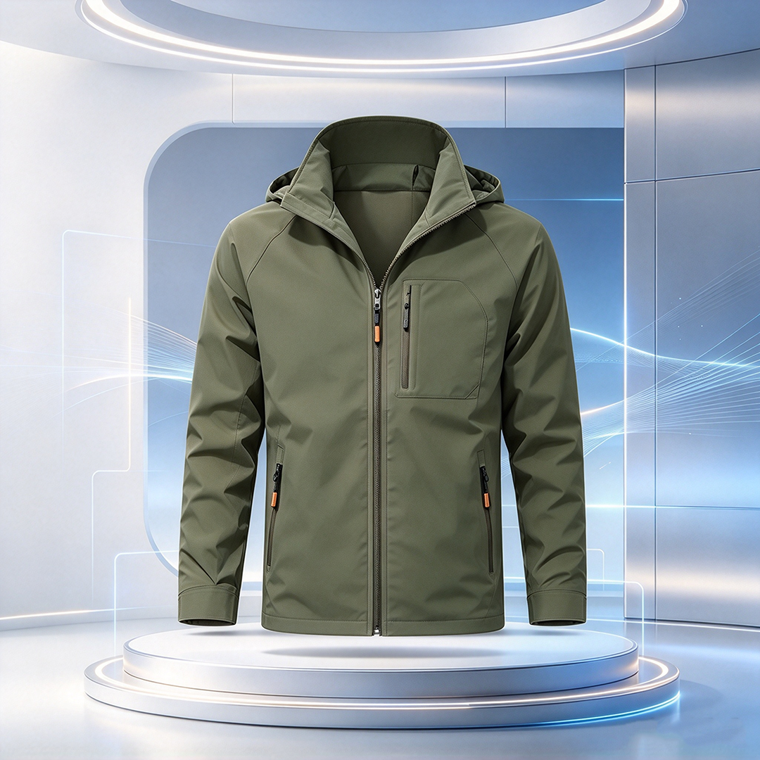 Men's Hooded Zip Waterproof Jacket ideal for city style and outdoor adventures