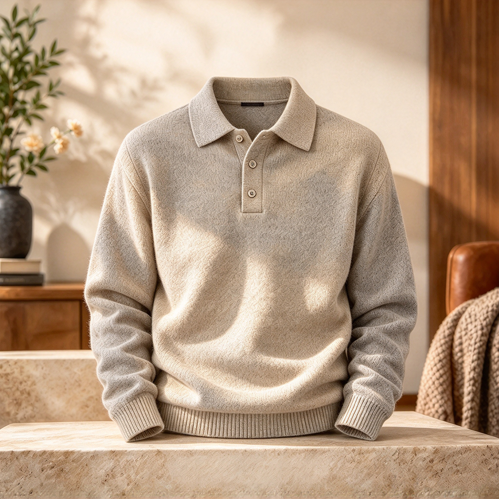 Men's Textured Long-Sleeve Polo Sweater Multipacks