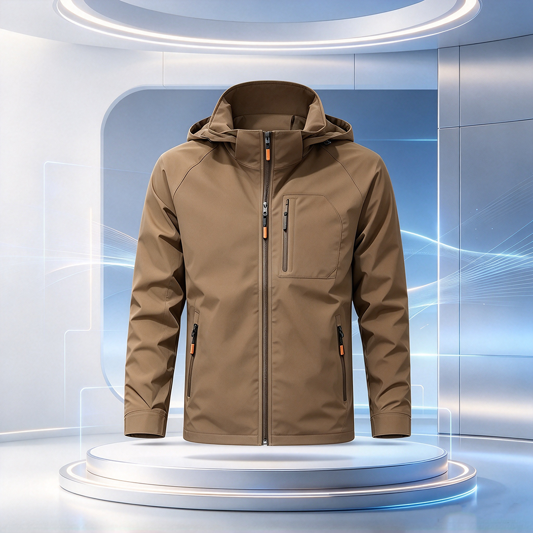 Men's Hooded Zip Waterproof Jacket ideal for city style and outdoor adventures