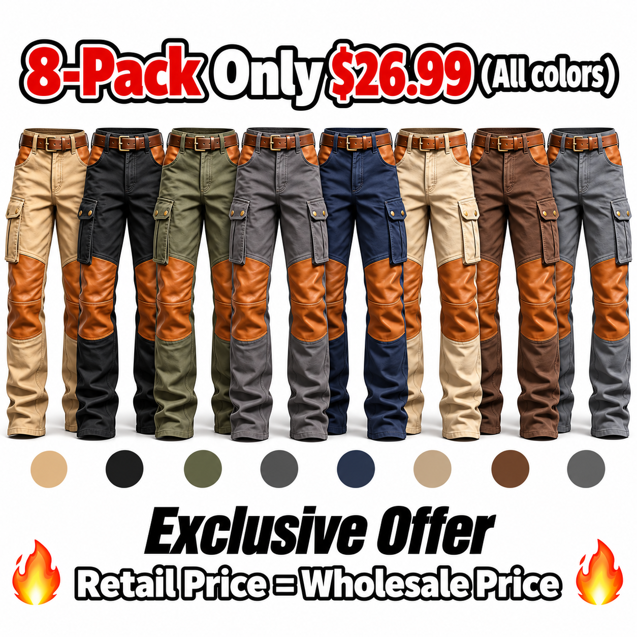 Men's Contrast-Panel Cargo Pants Multipack