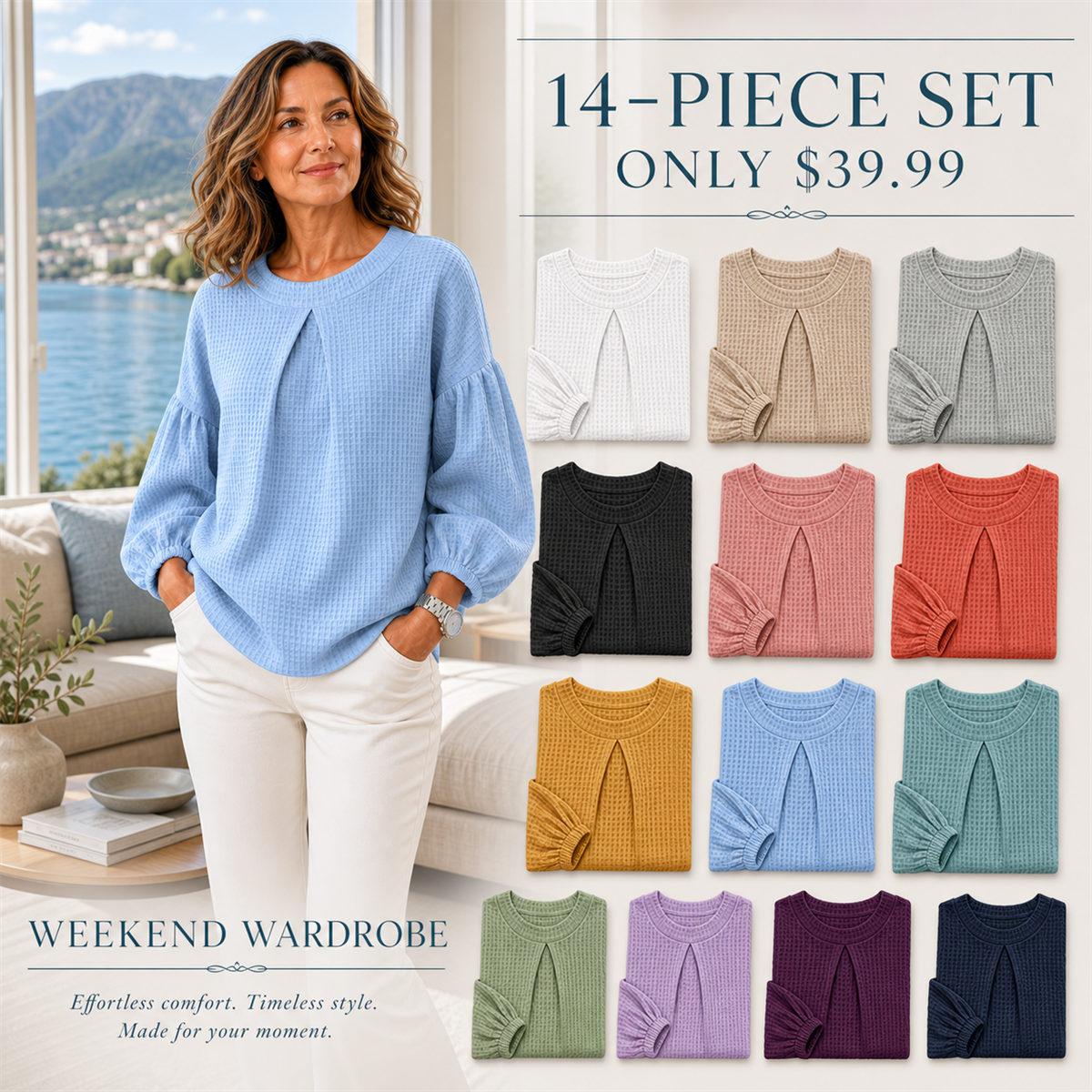 14-piece mixed-color waffle top set only $39.99