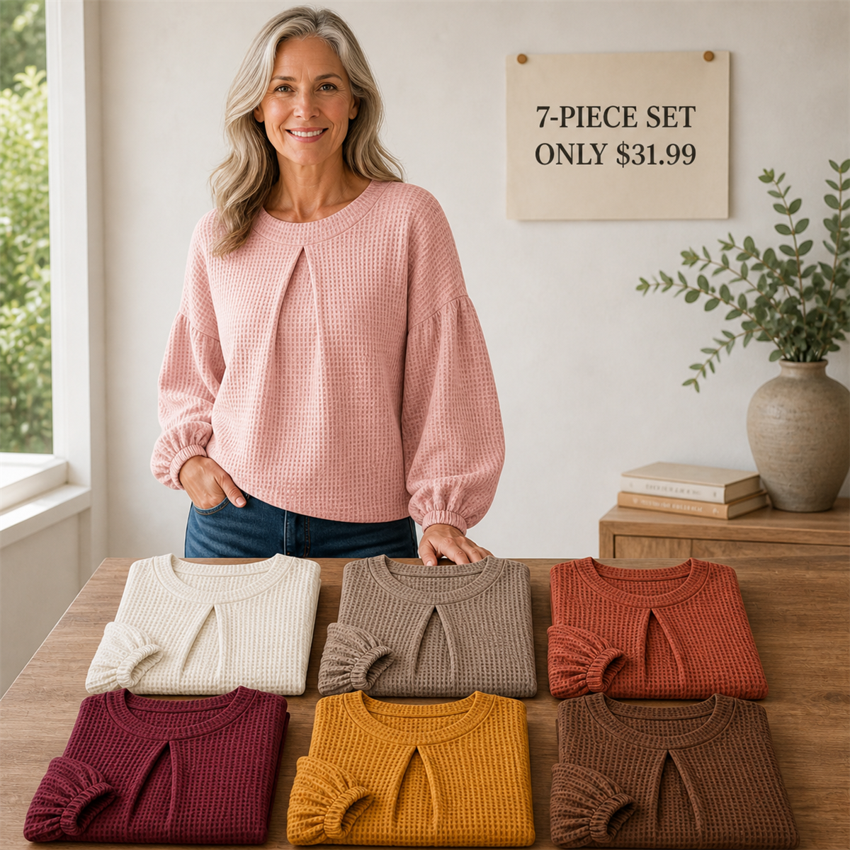 7-piece warm-color waffle top set only $31.99