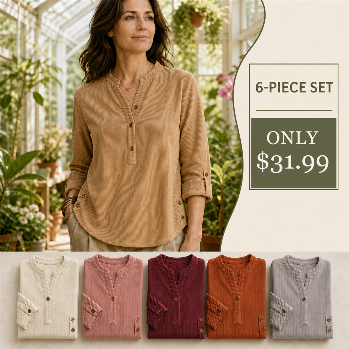 Women's six-piece everyday-color tunic set