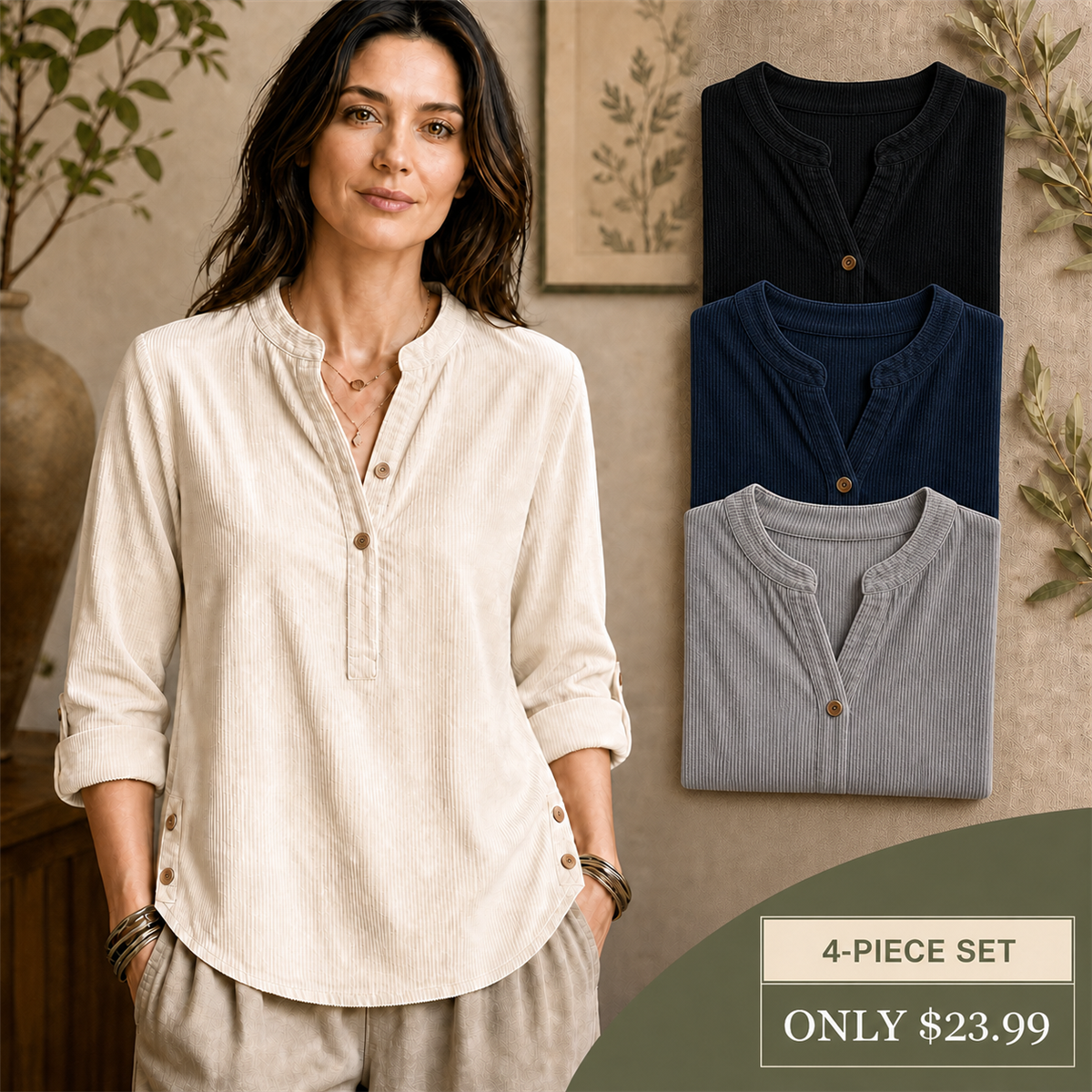 Women's four-piece neutral tunic set